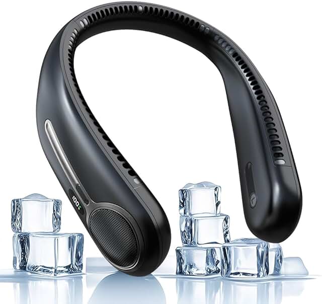 Portable Neck Fan,Hands Free Personal Wearable Bladeless Fan,6000mAh USB Rechargeable,360° Cooling,LED Display,4-Speeds,Birthday Gifts for Men Women Dad Mom,Stocking Stuffers Christmas Gifts (Black)