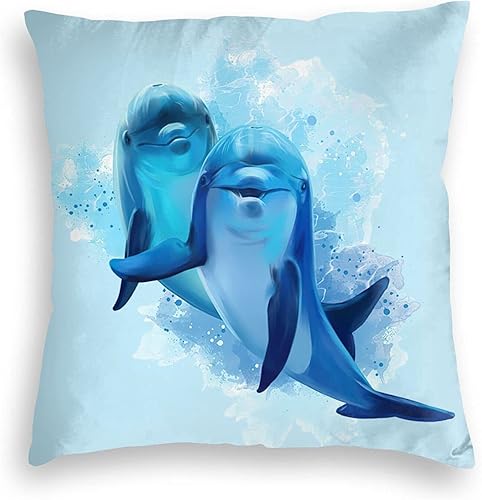 Aiputao Funda de almohada decorativa con diseño de animales marinos y delfines en acuarela, de 18 x 18 pulgadas, moderna, cuadrada, color azul, para