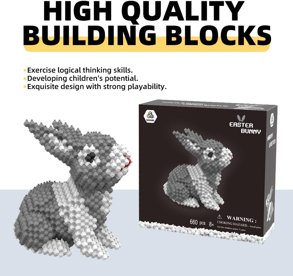 KADELE Easter Bunny Building Animal Sets, Extremely Challenging STEM Building Blocks Decor for Adults Kids, Micro 3D Educational Toys for Boys Girls Ages 8 and Up (660 Pieces)