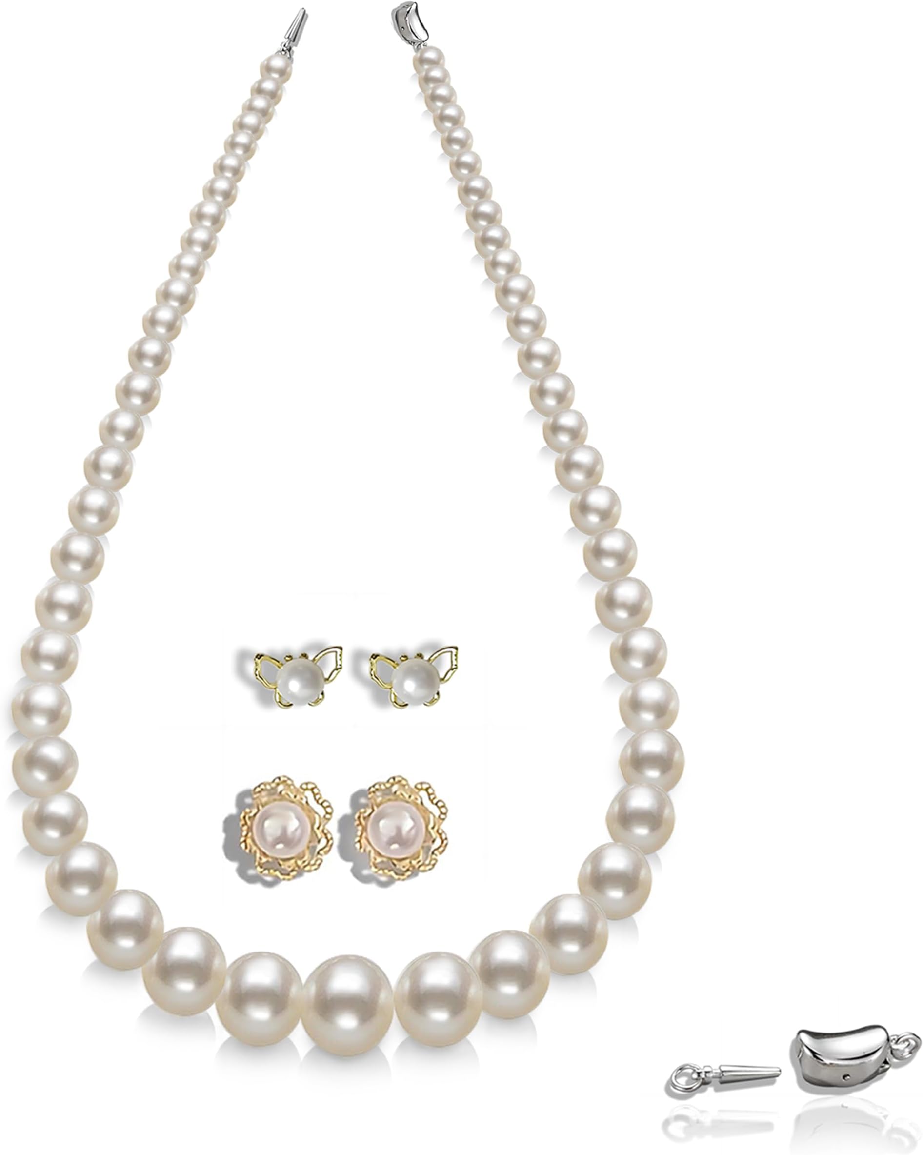 Pearl Necklace Earring Set,AAAA Cultured Pearl Cultured Pearls for Women 3 Piece Jewelry Set -stud earring-Pendant Earrings-18inch 19inch