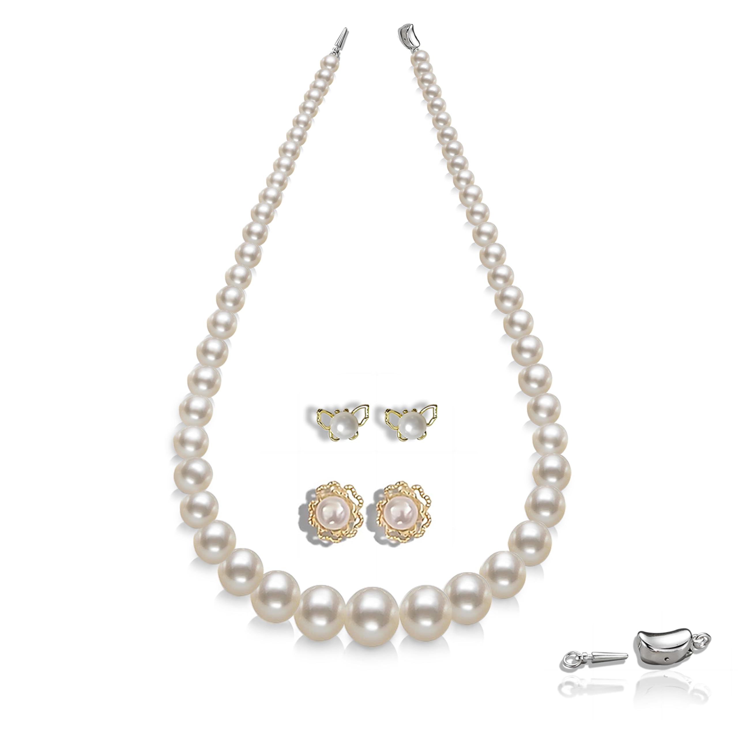 Pearl Necklace Earring Set,AAAA Cultured Pearl Cultured Pearls for Women 3 Piece Jewelry Set -stud earring-Pendant Earrings-18inch 19inch