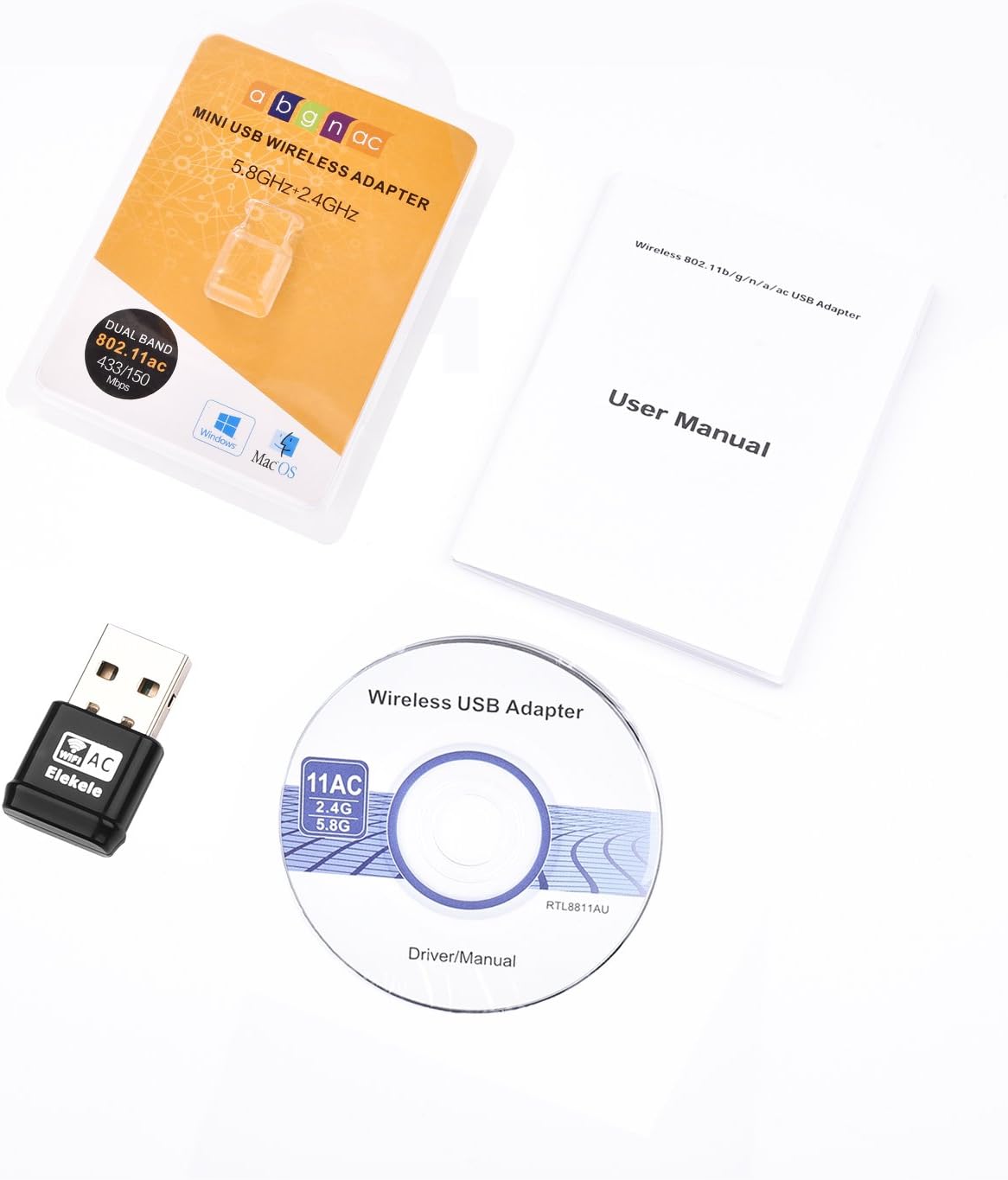 USB Wifi Dongle, AC 600Mbps Dual Band 2.4G/5.8G Wireless USB Network Adapter with IEEE 802.11 b/g/n/ac for Laptop/Desktop ,Supports Windows XP/Vista/7/8/8.1/10, Linux 2.6 or above, Mac OS X 10.6--10.12(600 Mbps)