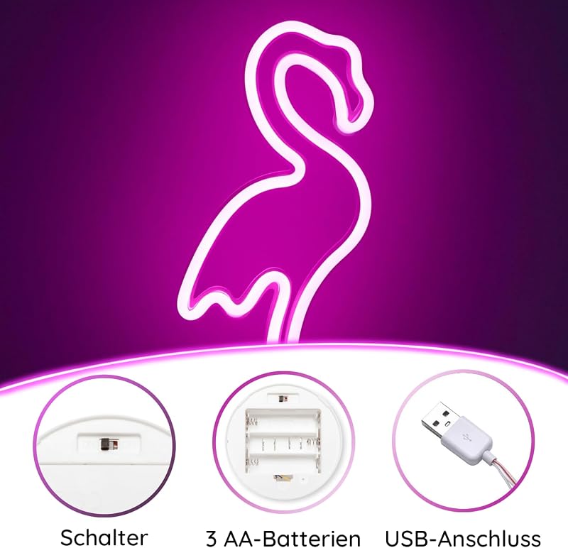 NELUX Kaktusz és Flamingó LED Neon Fali Dekoráció Szett - USB/Elemes Működés, Szobadísz, Gamer Szoba, Bár Világítás, 2 db