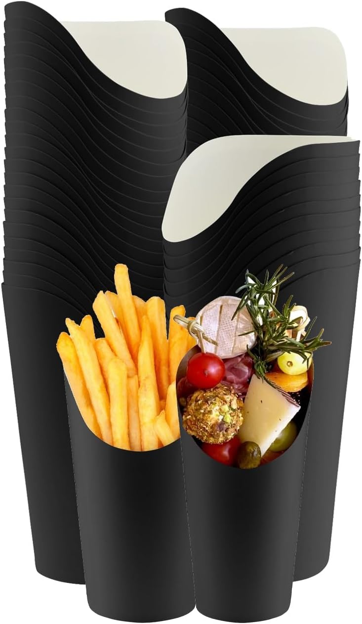 Green Direct Disposable Paper Black French Fry Holder, Charcuterie Cups, Pack of 50 Appetizer Cups