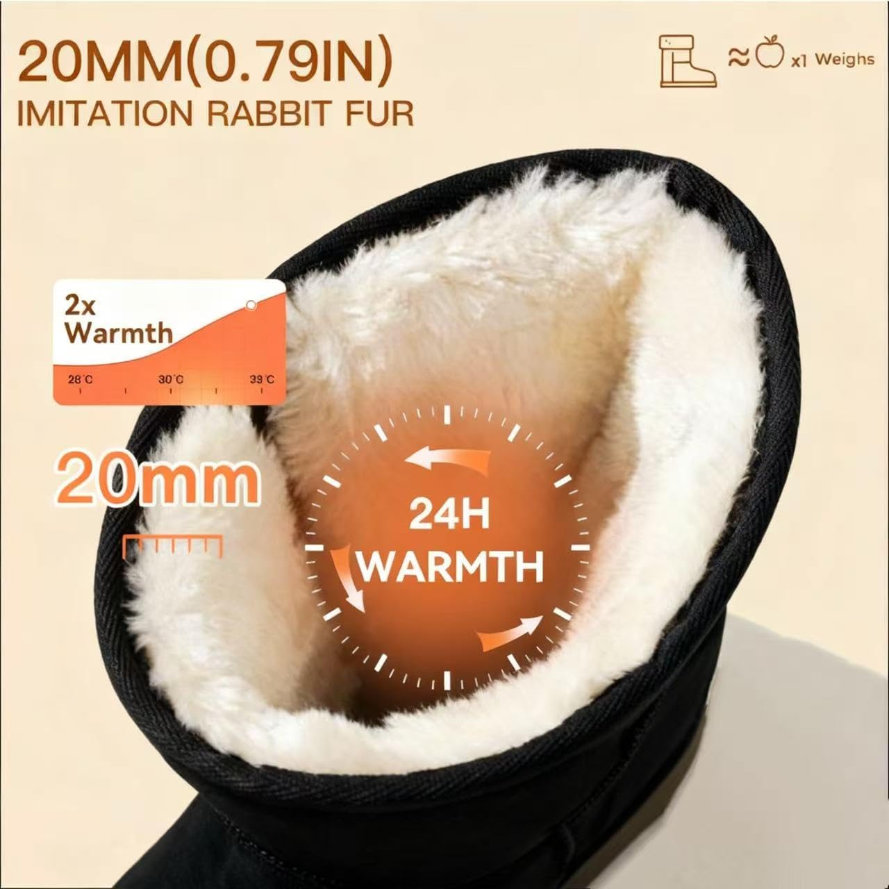 Genuine Suede Women's Snow Boots for Women Mid Calf Boot with Side Zipper Comfortable Warm Winter Boot Anti-Slip Outsole Outdoor Black Size 6.5