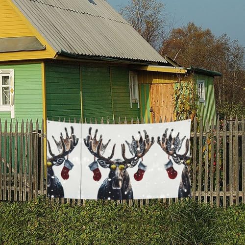 MINDBBDFJ Funny Christmas Moose Print Banners And Signs For Outdoor/Indoor,Personalized Banner Customizable Parties Halloween Banner (180x90cm)4