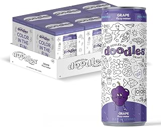 Oodles of Doodles Drinks - Grape Flavored Sparkling Water, 8.4 fl oz Colorable Cans, Pack of 24 (6x4pk) | Just 1.2g Sugar | Real Fruit Juice | No Artificial Sweeteners | No Preservatives | Made for Kids