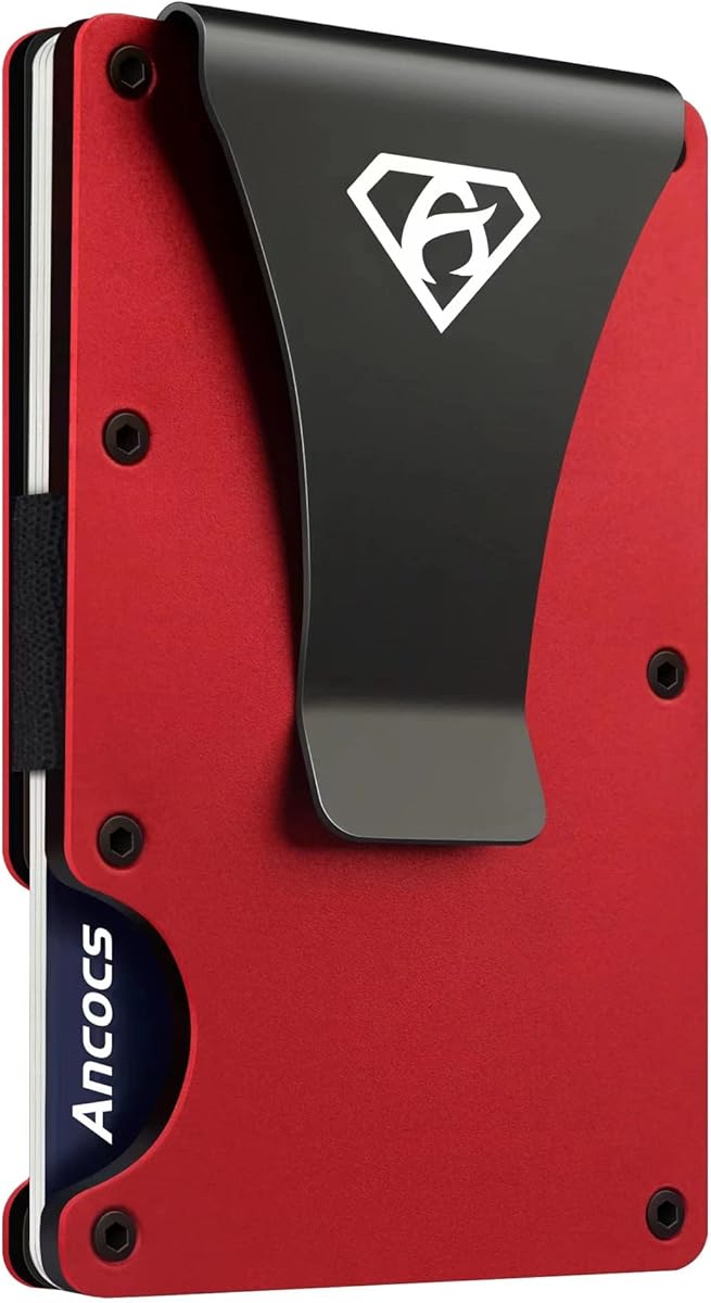 Credit Card Holder Minimalist Design with Metal Money Clip -NFC RFID Blocking Slim Aluminum Wallet Purse Card Organizer（red）