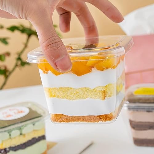 Miniatura 4 de Qeirudu 50 Pack 12 oz Plastic Parfait Cups with Lids and Sporks, Disposable Square Dessert Cups with Lids Cake Containers for Fruits Oatmeal Yogurt