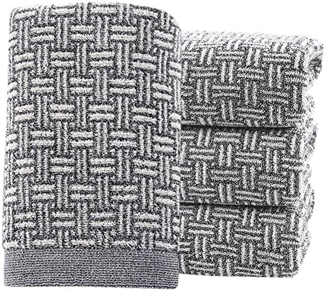 Pidada Hand Towels Set of 4 Checkered Pattern 100% Cotton Absorbent Soft Decorative Towel for Bathroom 13.4 x 29.1 Inch (Gray)