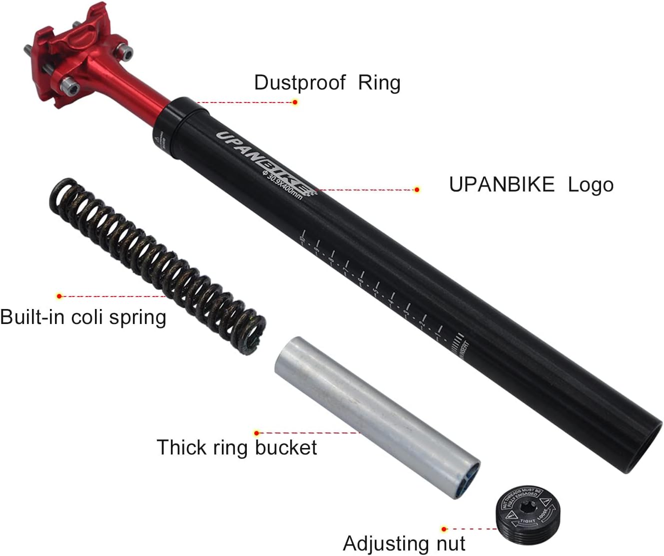 UPANBIKE Bike Suspension Seatpost 400mm Length φ27.2mm 28.6mm 30.9mm 31.6mm Shock Absorber Seat Post, Black - Image 5