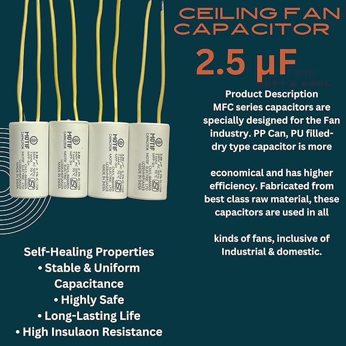 Image of Arrival Imports Motif ISI Electric Ceiling Fan Capacitor - 2.5μF, Reliable Performance for Efficient Fan Operation (4)
