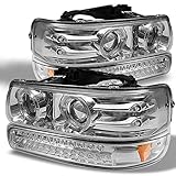 AKKON - For Silverado 1500 2500 3500 HD Tahoe Subruban Chrome Halo LED Proector Headlights+ LED...