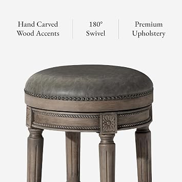 Maven Lane Pullman Backless Bar Stool, Grey Frame & Leather, 31