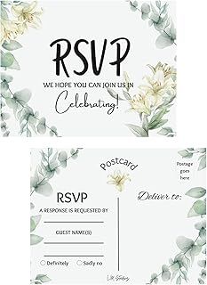 LM STUDIOZ RSVP Postcards for Wedding, Rustic greenery cards, Lily card, Green leaf Response Cards, Reply Cards Perfect for Bridal Shower, Rehearsal Dinner, Engagement Party, Baby Shower or Any Special Occasion, 25 Pack (4-1/4" x 5-1/2", RSVP Cards, Rustic greenery)