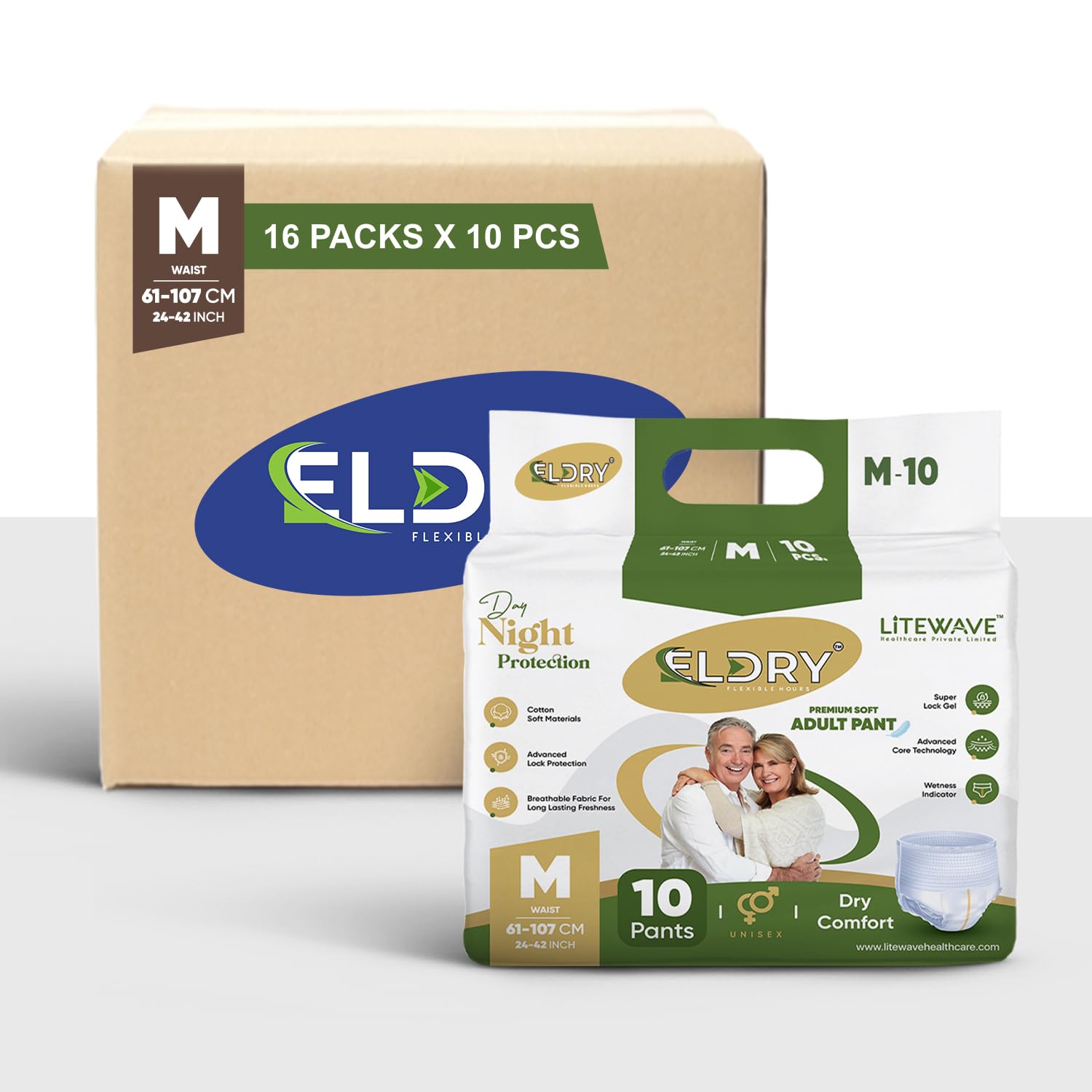 ELDRY Unisex | Premium Soft Adult Pant Style Diapers | 160 Counts | Medium (M) Size 61-107 Cm (24-42 Inch) | Leakproof, Wetness Indicator, 12 hrs Overnight Protection | (Pack of 16) (B0CSJX6LSW) Amazon Price History, Amazon Price Tracker