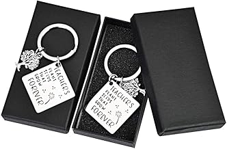 2 x Teacher Keyrings, Teacher Keyrings with 2 Gift Boxes Teacher Appreciation Gift for Teachers Day, Thanksgiving, Graduation, Silver