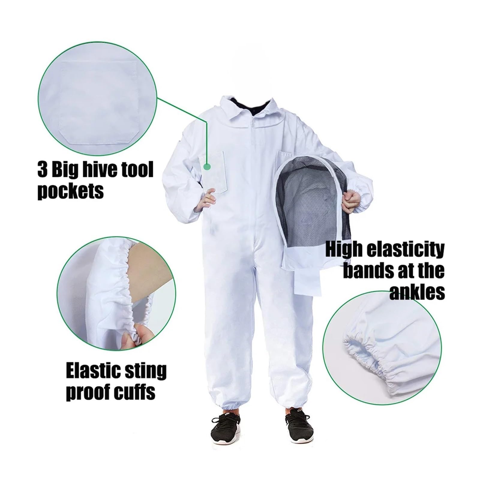 Traje de apicultor – Ropa protectora de cuerpo completo con velo y capucha para apicultura, abrigo antiabeja de seguridad para uso en exteriores