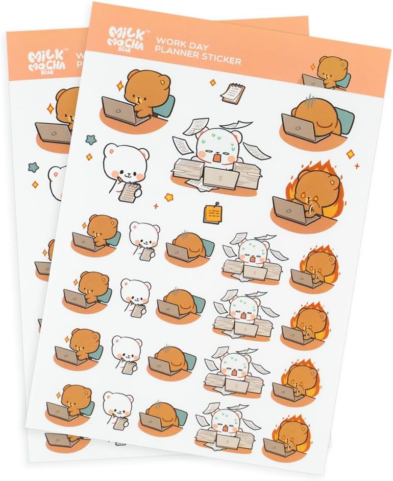 Milkmochabear 5-Pack Planner Sticker Sheets Authentic Merchandise 250 Stickers Cute Adorable Milk Mocha Matcha 2024 Collection Stationary for Planners Journals Laptops Kids