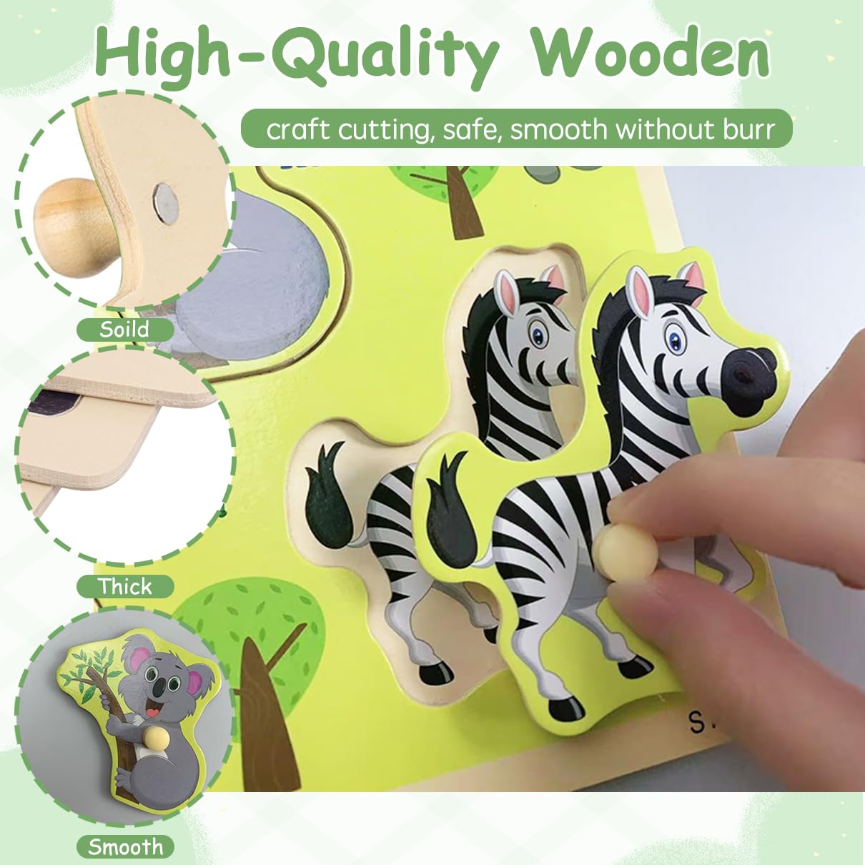 6er-Pack Holz-Puzzles für Kleinkinder und Vorschüler im Alter von 2–4 Jahren | Montessori-inspiriertes Lernspielzeug, Alphabet, Zahlen & Mathematik, Tiere, Dinosaurier, Früchte und Fahrzeuge