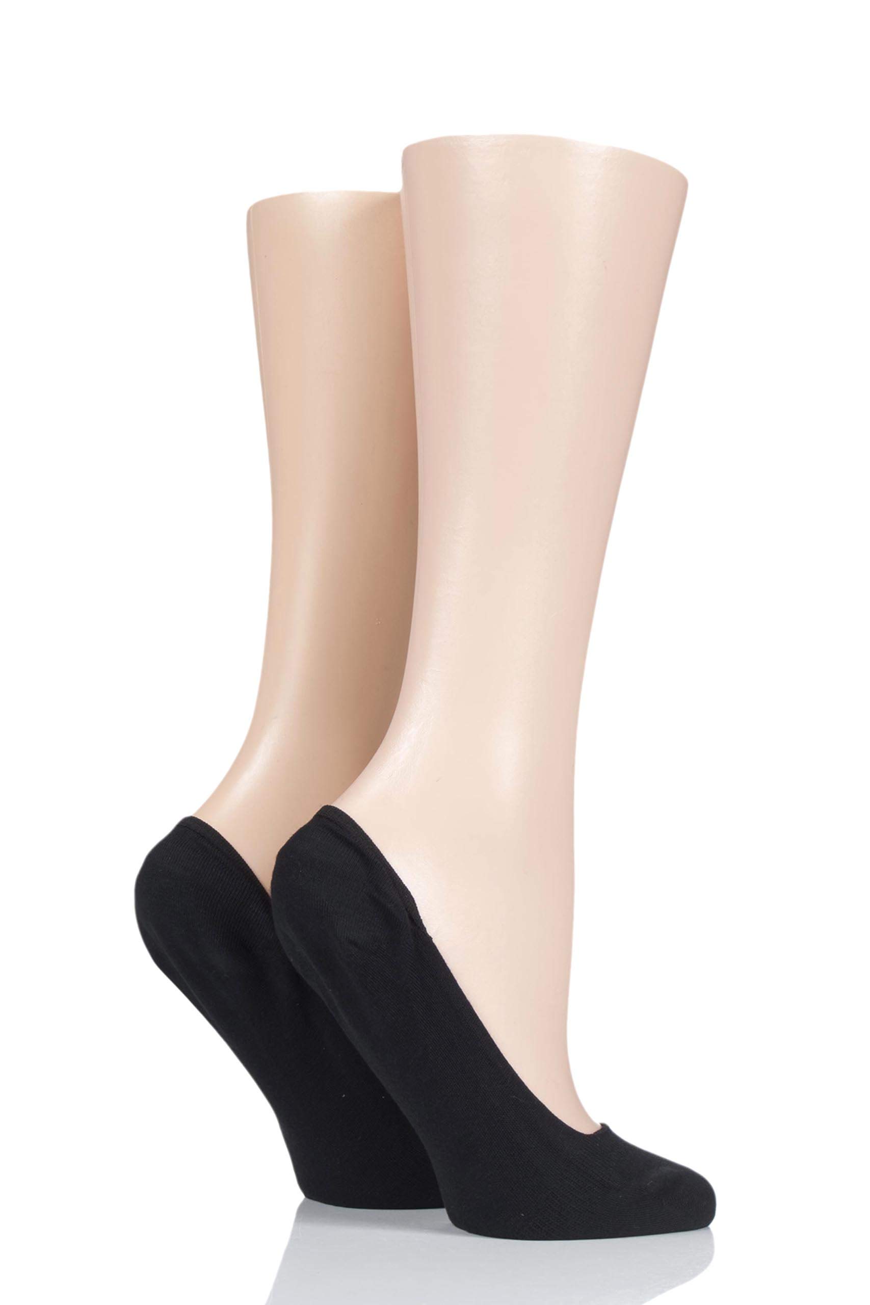 Elle Women's Black 2 Pair Bamboo Seamless Shoe Liners With Silicone Heel Grips In Size 4-8