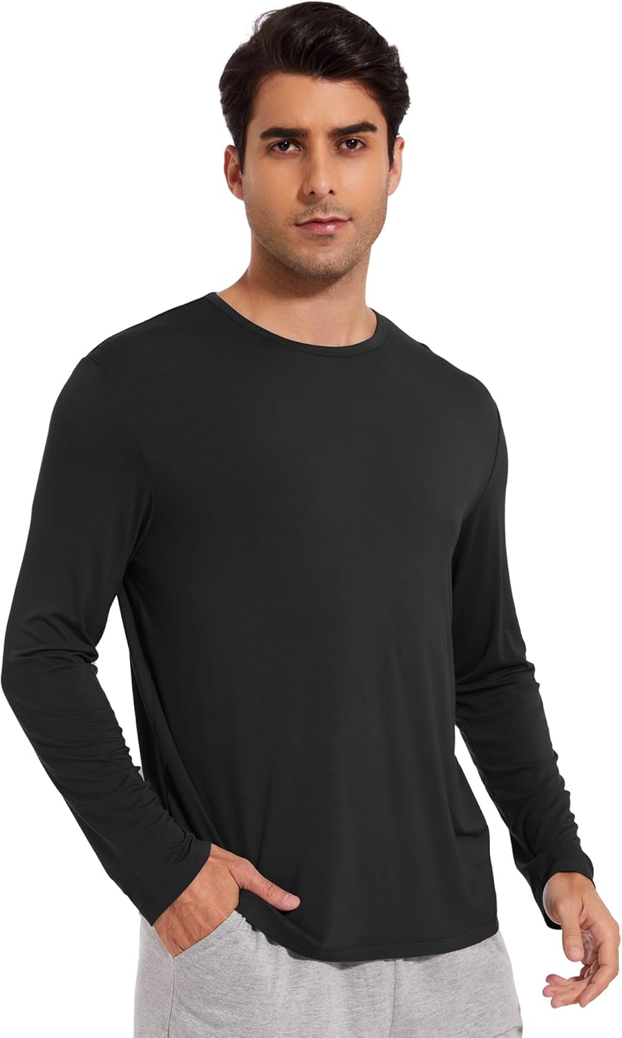 WiWi Viscose from Bamboo Men's Long Sleeve Tees Sun Protection Athletic Crew Neck Shirts for Pajamas S-XXL