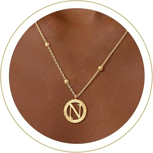 LOVELUCK Initial Necklaces for Women,14K Gold Plated Initial N Pendant Necklace 