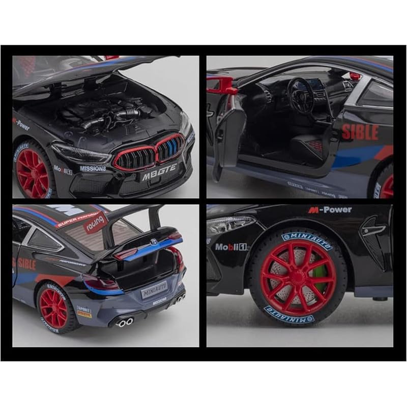 Image of Kids Model 1:32 Mission M8 Die Cast Metal Car Pull Back Action Opening Doors with Realistic Engine Sound Lights Toy Car Gift for Boys - Black