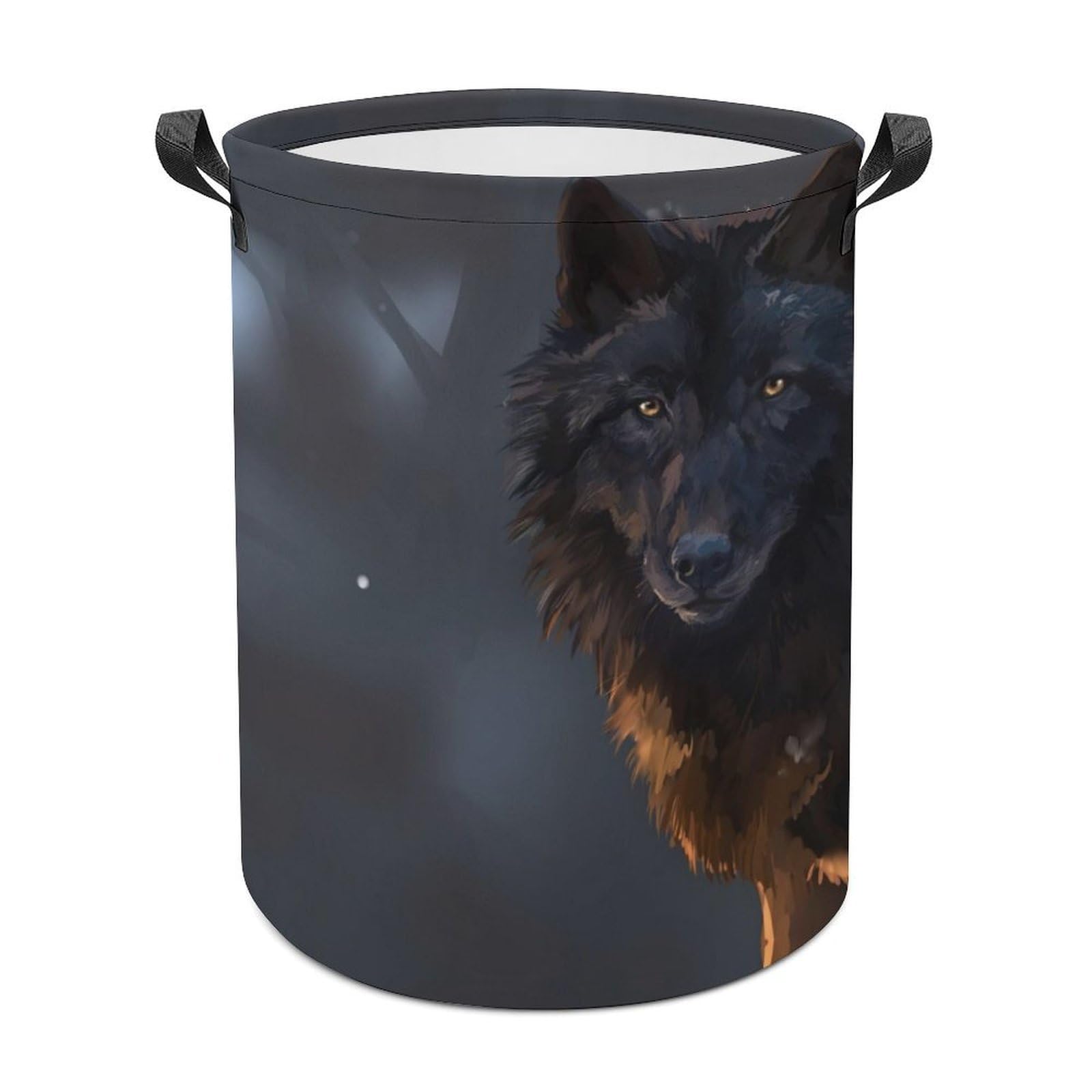 Wlntrophic Laundry Hamper, Fantasy Wolf Laundry Basket, Washing Basket with Handle