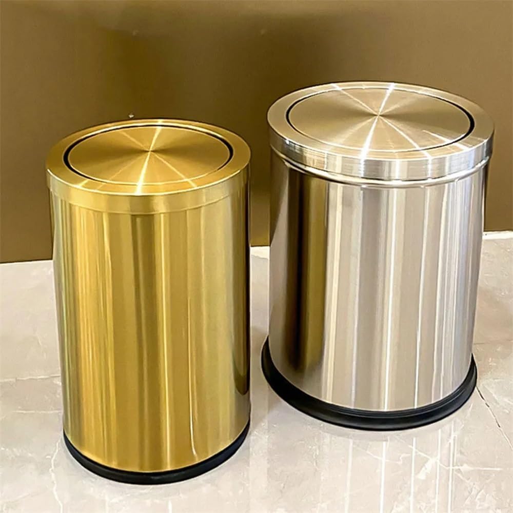 Pattumiera da bagno in acciaio inox da 9 litri, cestino della spazzatura con coperchio basculante, cestino rotondo, for cucina, ufficio, hotel Secchio Spazzatura(Gold)