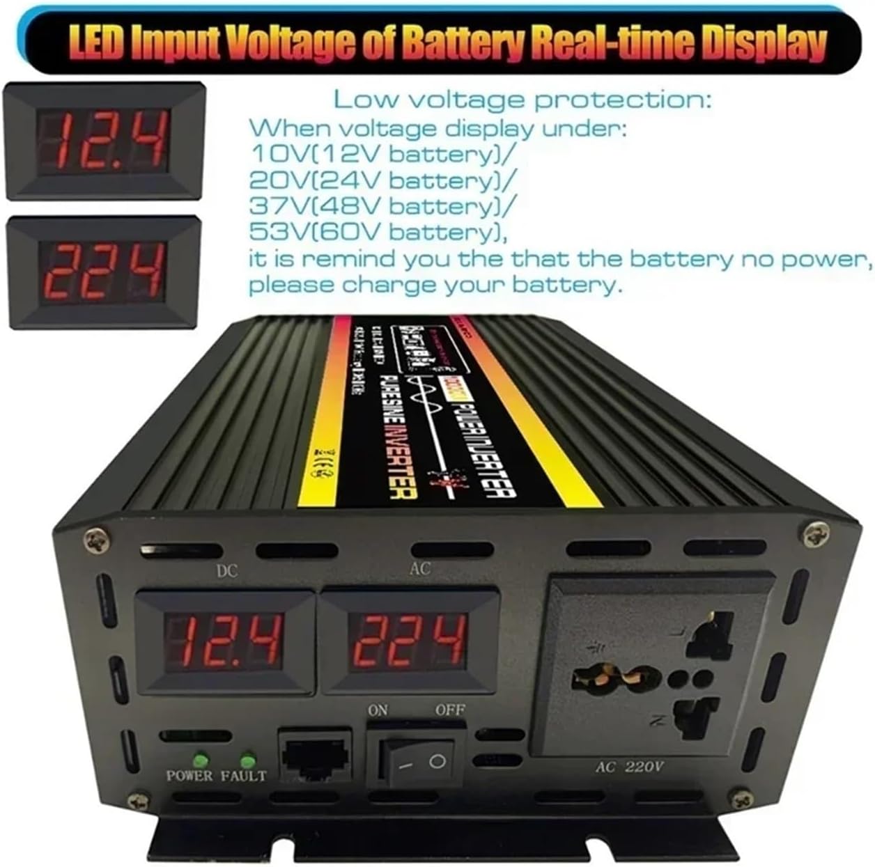 10000W/12000W Inverter Voltage Converter DC 12/24/48/60V to AC 220V 110V Transformer Solar Power Inverters(24V-110V 60HZ)