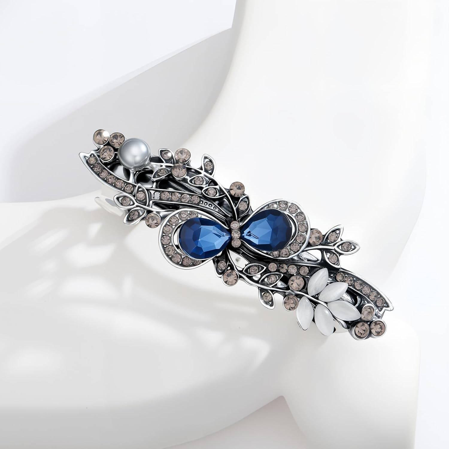 Dark Blue Flower Hair Clips for Women Blue Rhinestone Crystal Hairpins Barrettes Hair Accessories for Wedding Party Daily