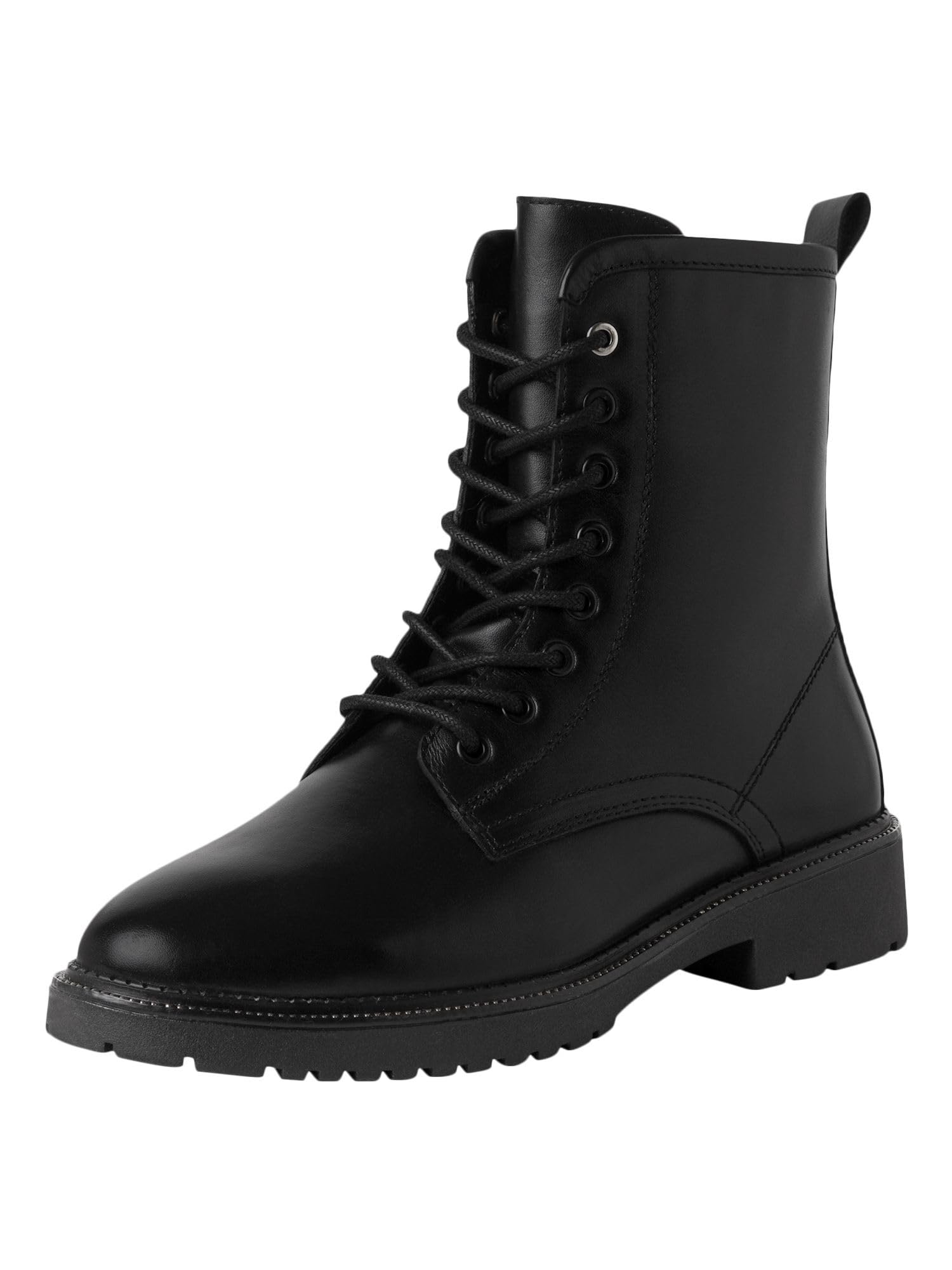 MARCO TOZZI Ladies Leather Lace Up Ankle Boots with Zip, black, 8.5 UK
