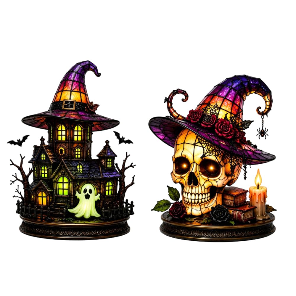 2Pc Witch Hat Lamp Halloween Decor USB Powered Gothic Witch Hat Night Light