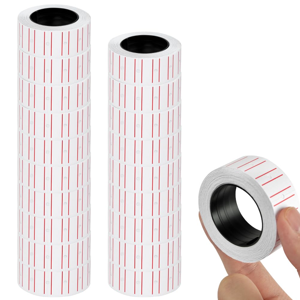 NUTKIT 21 * 12mm Price Gun Labels, Red Price Labels Stickers 20 Rolls, 10,000 Pricing-Labels, Pricemarking Tags Easy Peel Fits Many Pricing Labellers — image 1