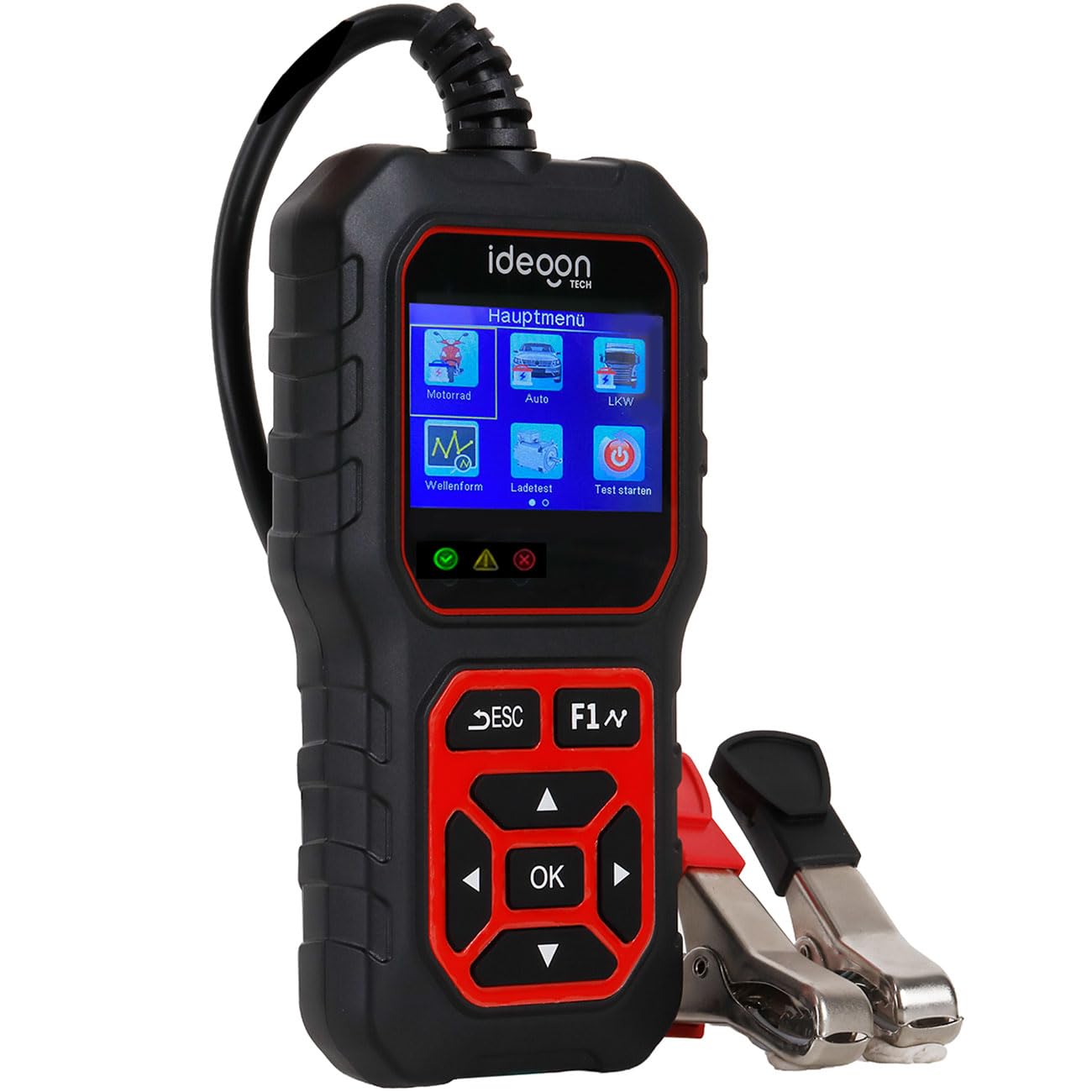 ideoon Digitaler 5-36V Batterietester mit 2.4 Zoll LCD Farbdisplay, Autobatterie Prüfgerät für Nass AGM Gel EFB Lithium, 12V 24V Starttest