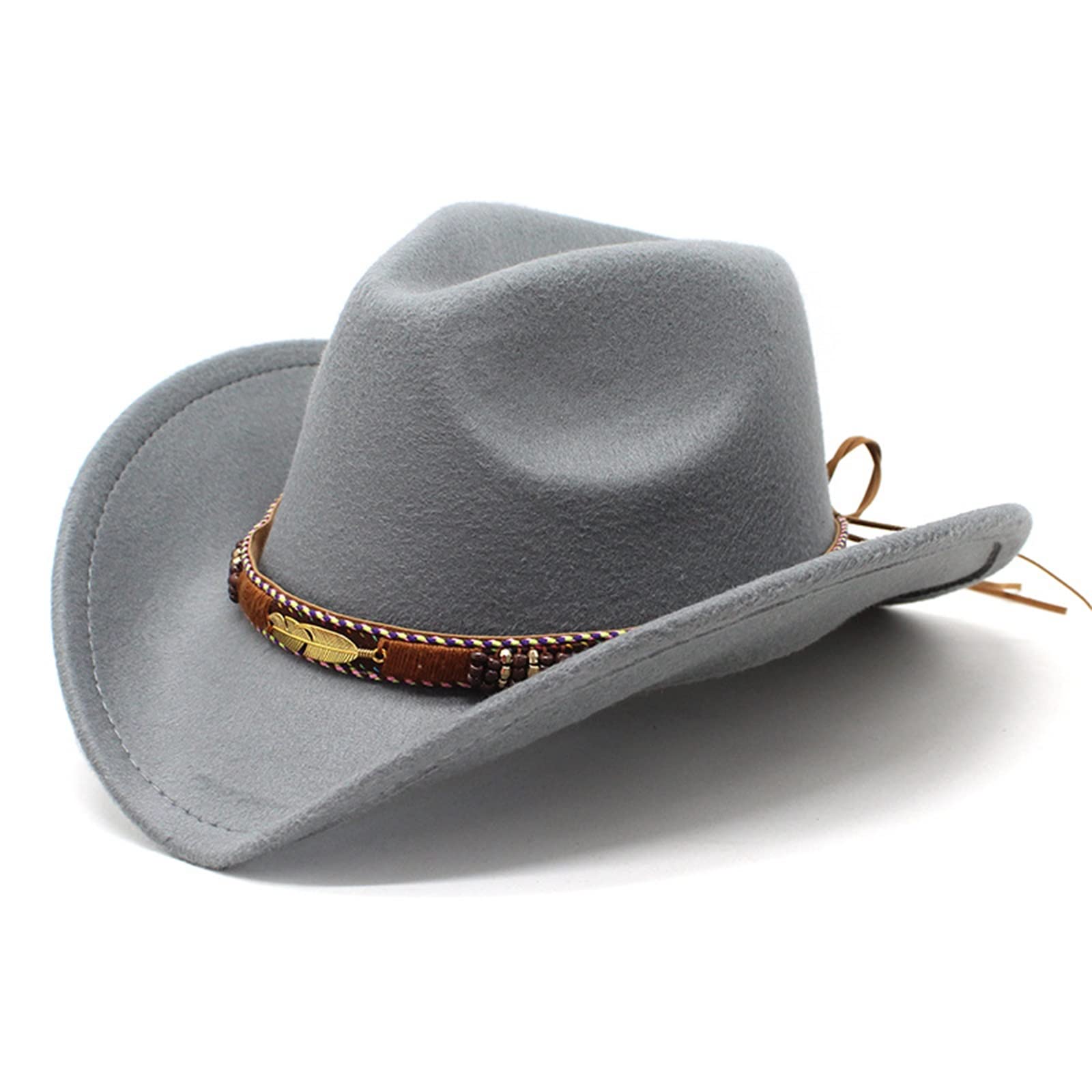 ZZLBUF Sombrero de vaquero para adultos, sombrero de vaquero de fieltro con plumas de metal, accesorio de disfraz