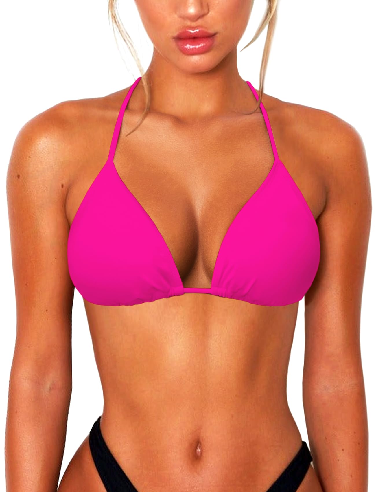 OZICERD String Bikini Tops for Women Bathing Suit Swim Tops Sexy Triangle Bikini Top Black