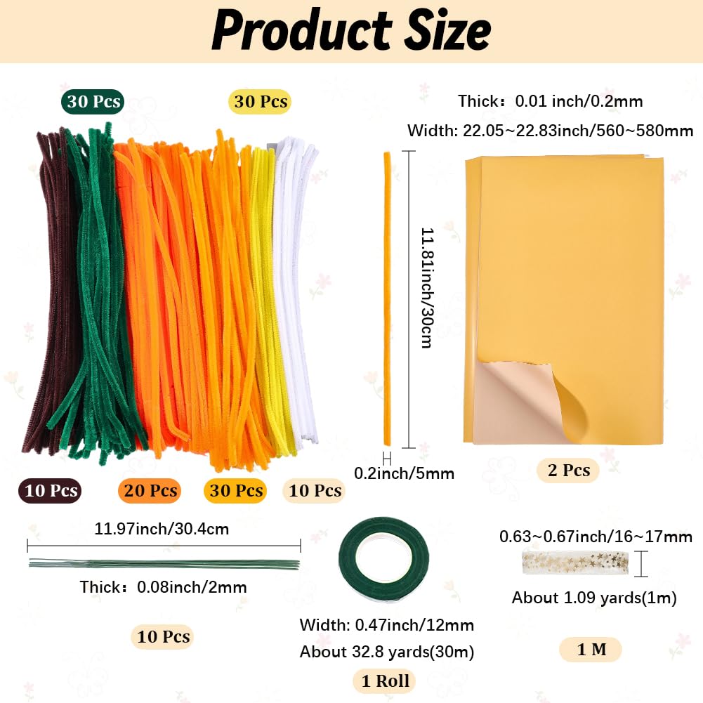 SUNNYCLUE 144pcs Pipe Cleaner Kit Chenille Stems Flower Yellow Sunflower Floral Fall Pipe Cleaner Creative Ornaments Craft DIY Kit with Video Instruction for DIY Art Crafts Creative Gifts Projects - Image 2