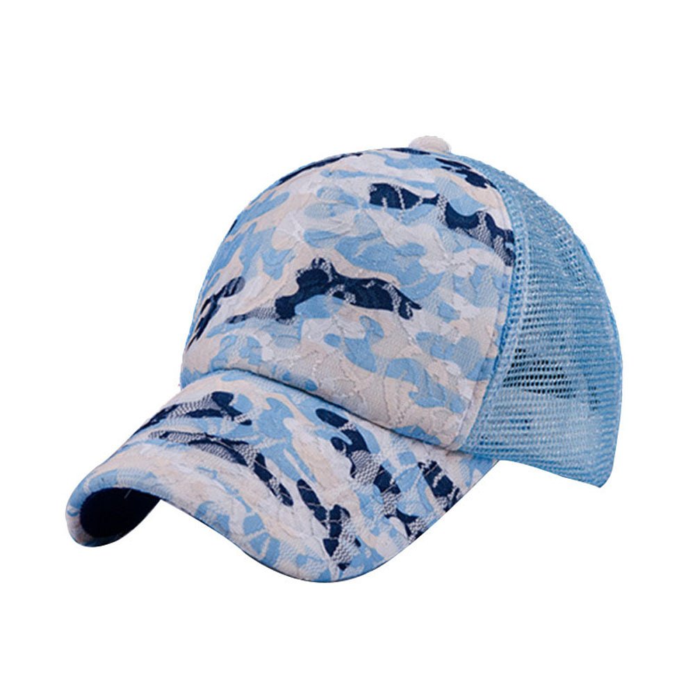 Leather&Arts Womens Ponytail Mesh Outdoor Adjustable Mesh Trucker Baseball Cap Hat Blue