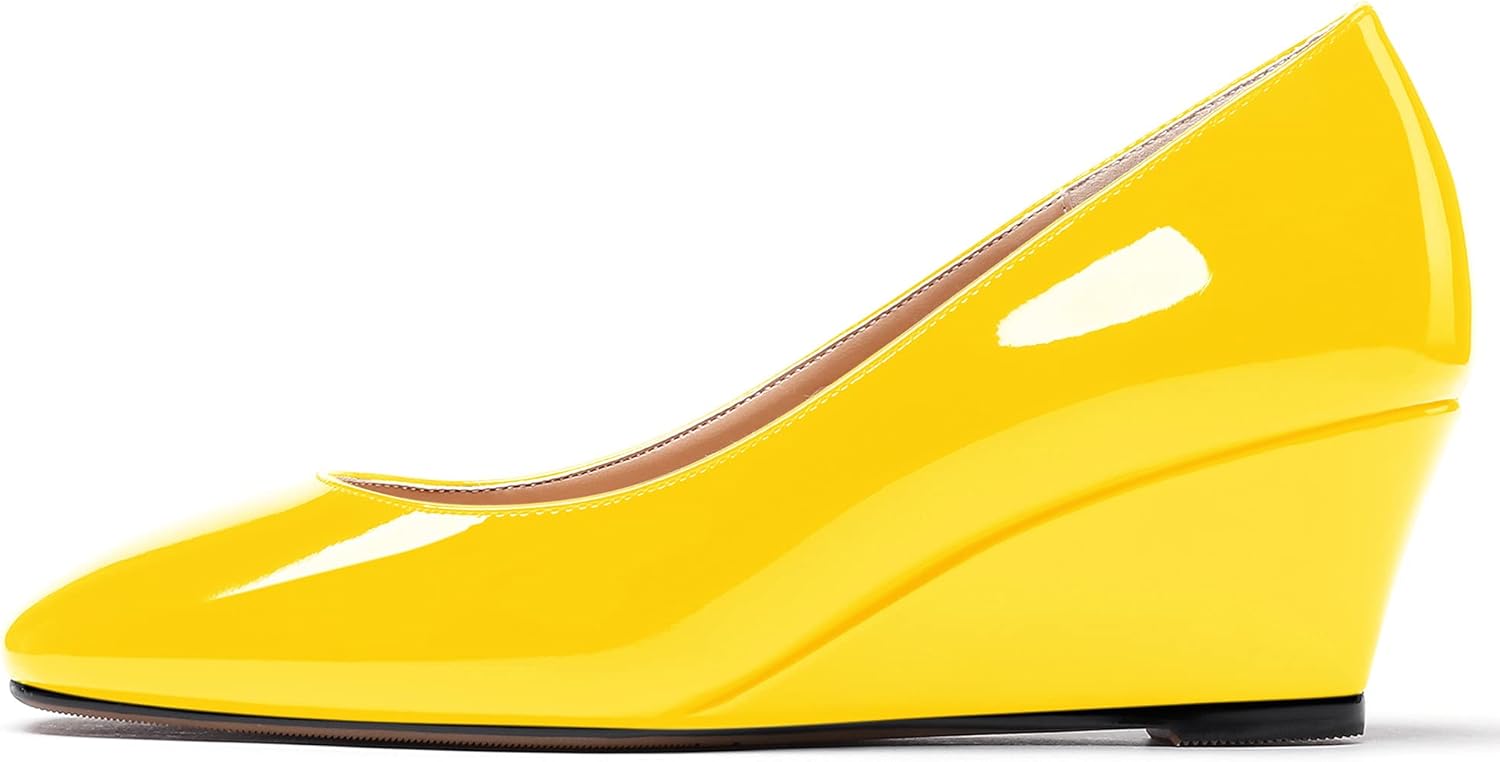 WAYDERNS Women's Slip On Patent Leather Square Toe Low Heel Wedge Pumps Shoes 2 Inch