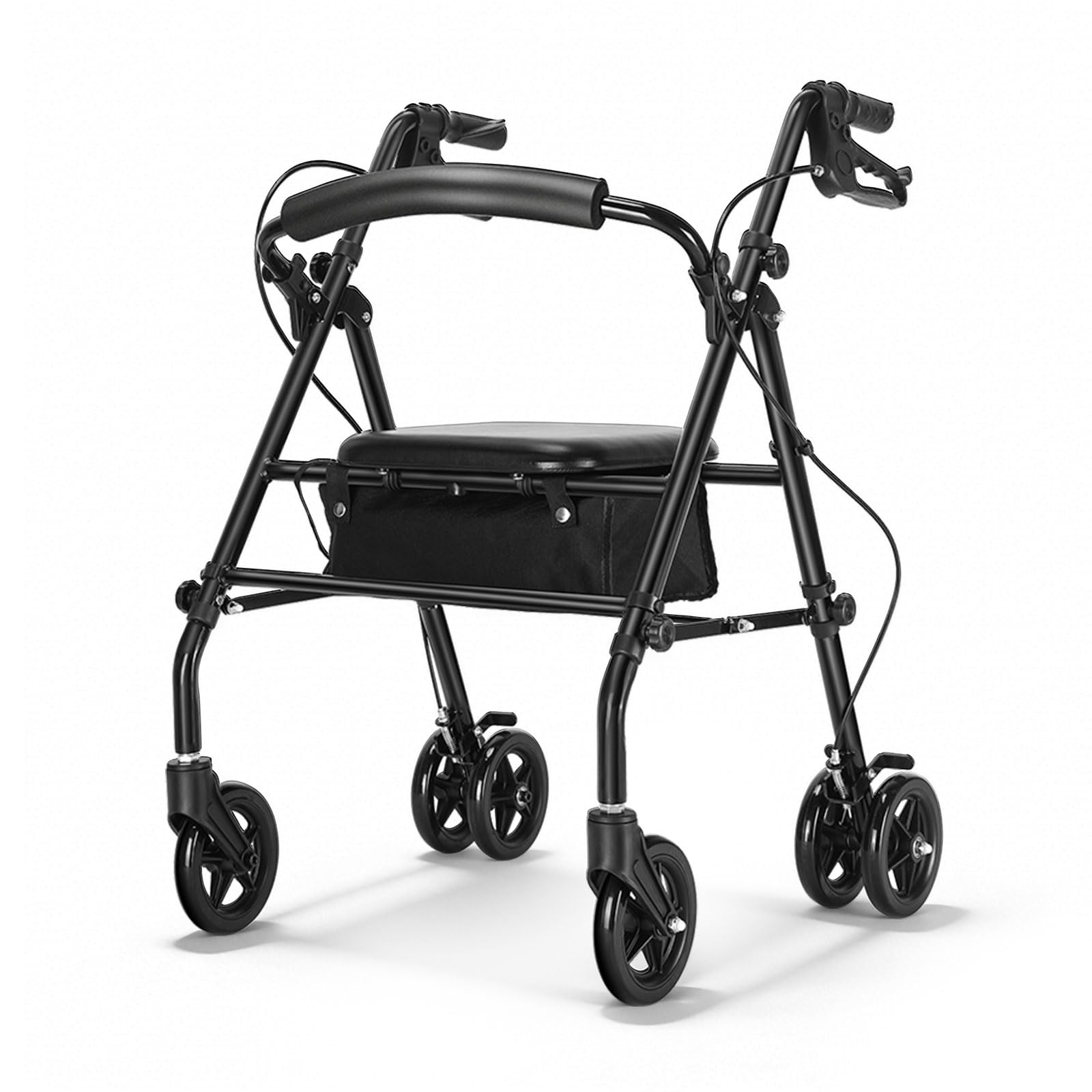 R5 andador ultraligero plegable(con asiento) para ancianos, estructura resistente de acero al carbono, ajuste de altura, sistema de freno/estacionamiento, apto para interiores y exteriores terrenos