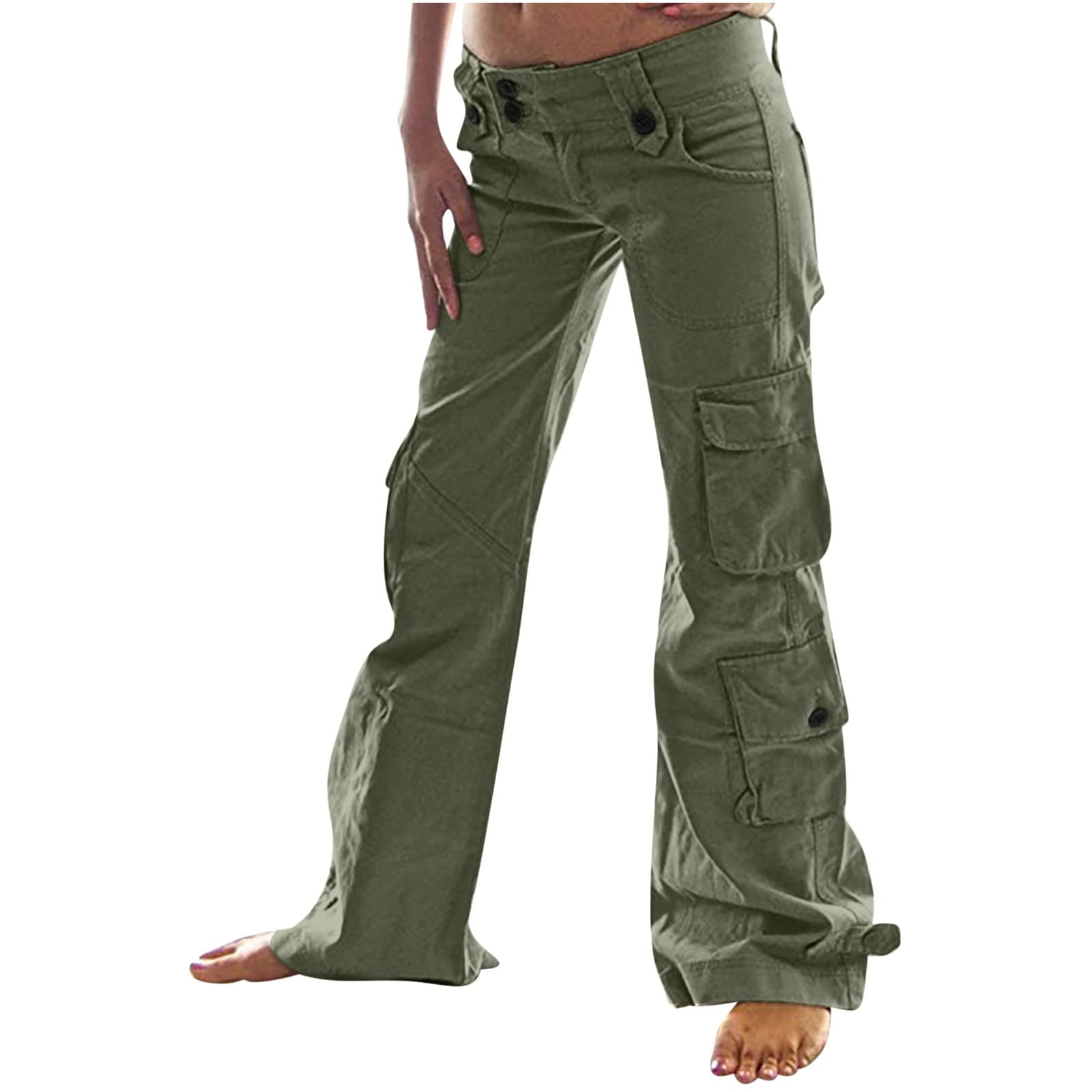 XUNRYAN Womens Y2K Cargo Pants Low Waist Parachute Pants Joggers with Wide Leg Trousers Fashion Hippie Clothes Streetwear Army Green