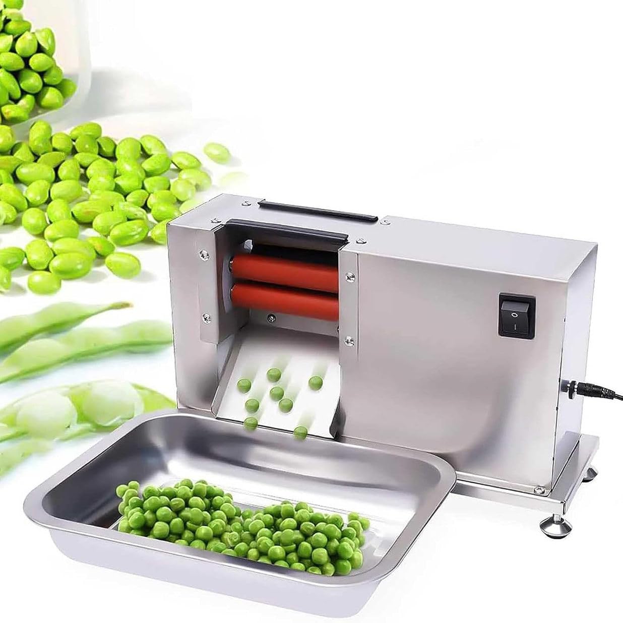 Elektrische Erbsenbohnenschälmaschine mit verstellbarem Rollenabstand für Erbsen, Sojabohnen, Bohnen, Edamame, kommerzielle Bohnenschale, Ausgangsleistung: 10 kg