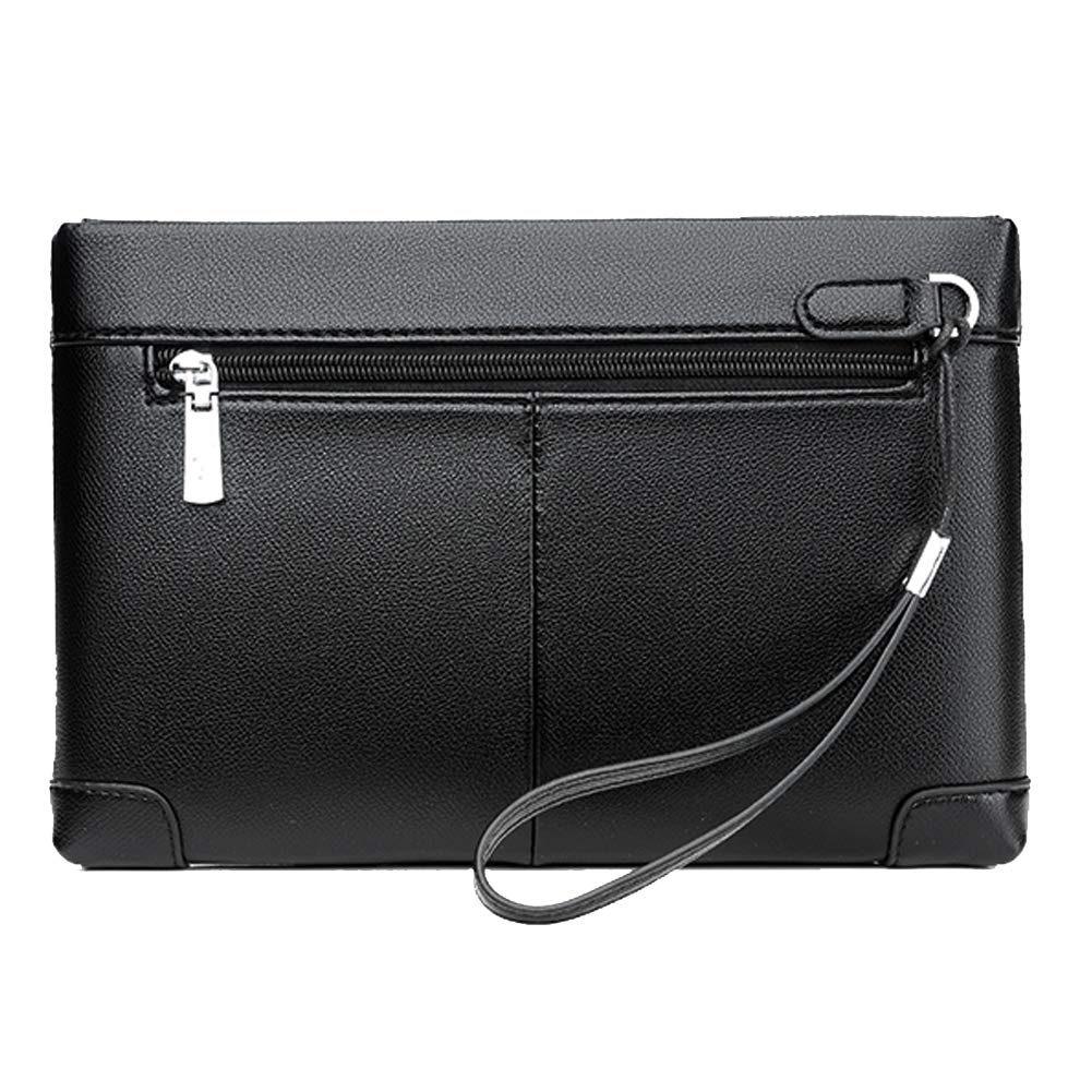 Aideal Pochette Elegante Uomo Borsa a Mano Nera Borsellino da Polso con Zip per lavoro/viaggio/casual, 26.5x17.5cm