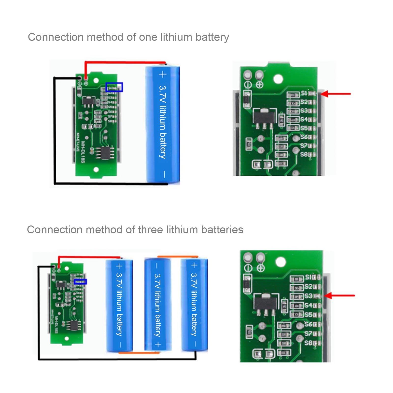 Módulo indicador de capacidad de batería de 4 uds. Módulo indicador de carga de batería de 3 a 34 V 5 mA compatible con 1S 2S 3S 4S 5S 6S 7S 8S