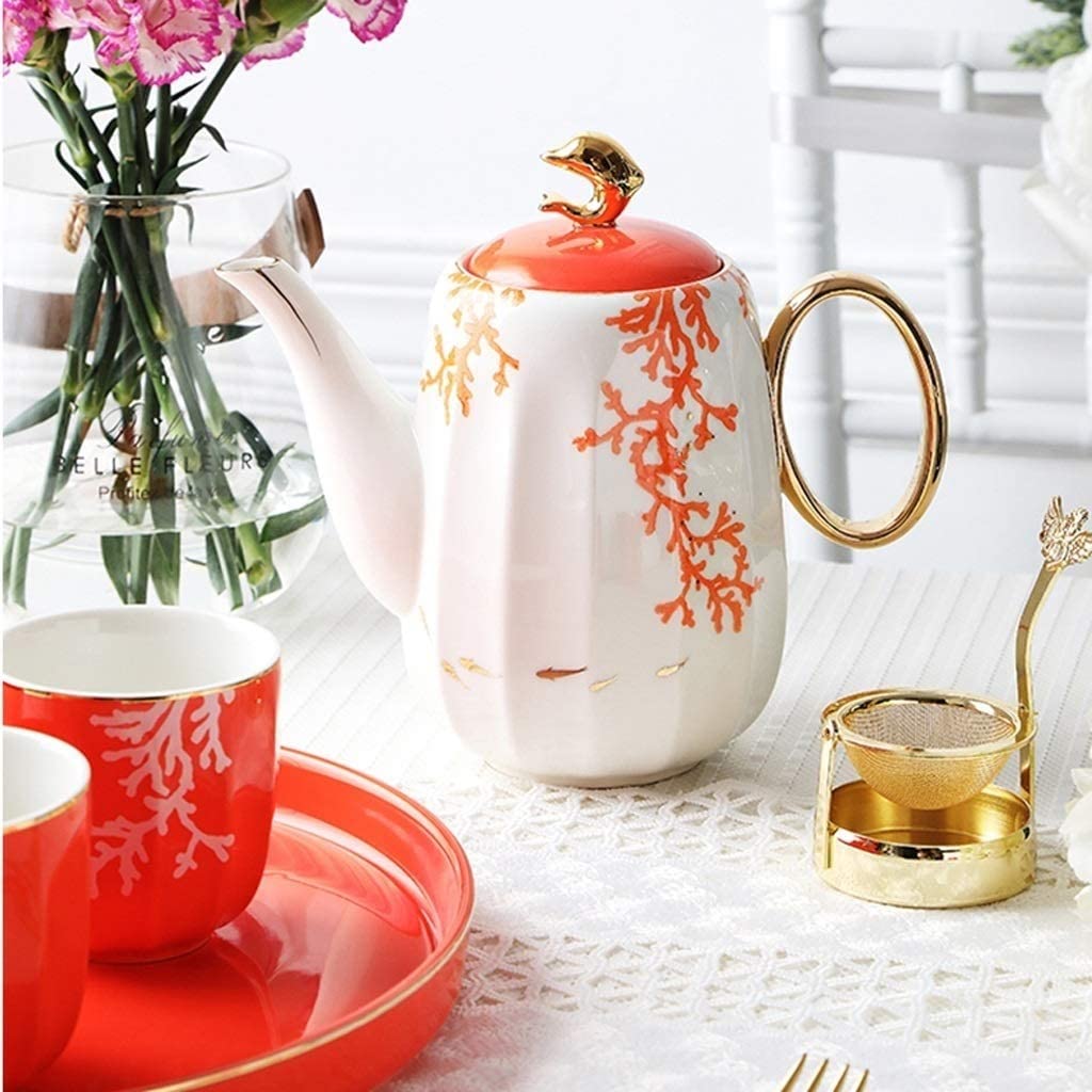 Serwis Do Kawy Na Przyjęcie 6-częściowy Zestaw Do Herbaty Ceramiczne Zestawy Kawy I Zielony Kubek Taca Na Garnki Dekoracja Wodna Domowe Przybory Kuchenne Filiżanek Popołudniowa(Oranje)