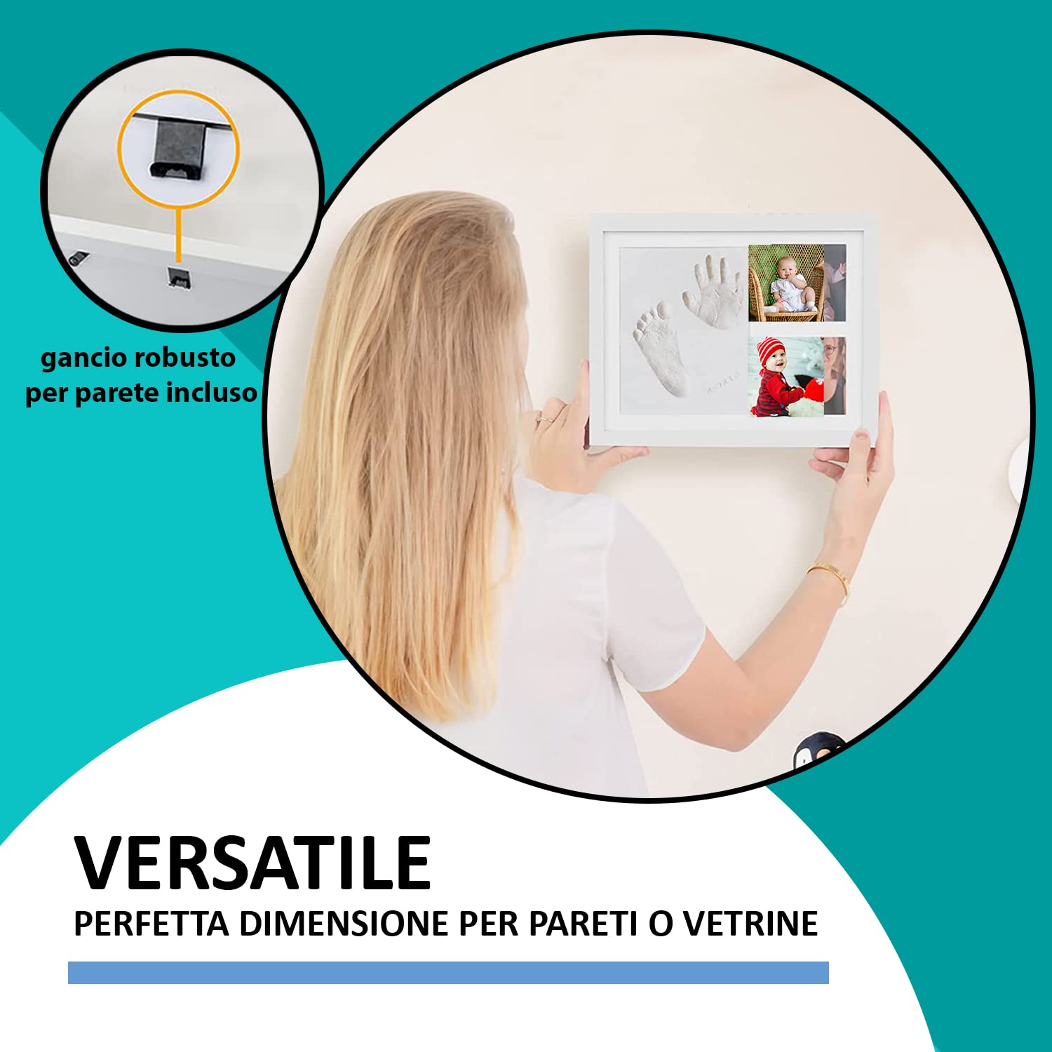 Cornice Impronte Neonato 5ª Generazione Kit Impronte Mani e Piedi Argilla Morbida Regalo Neonati Portafoto Tavolo Parete