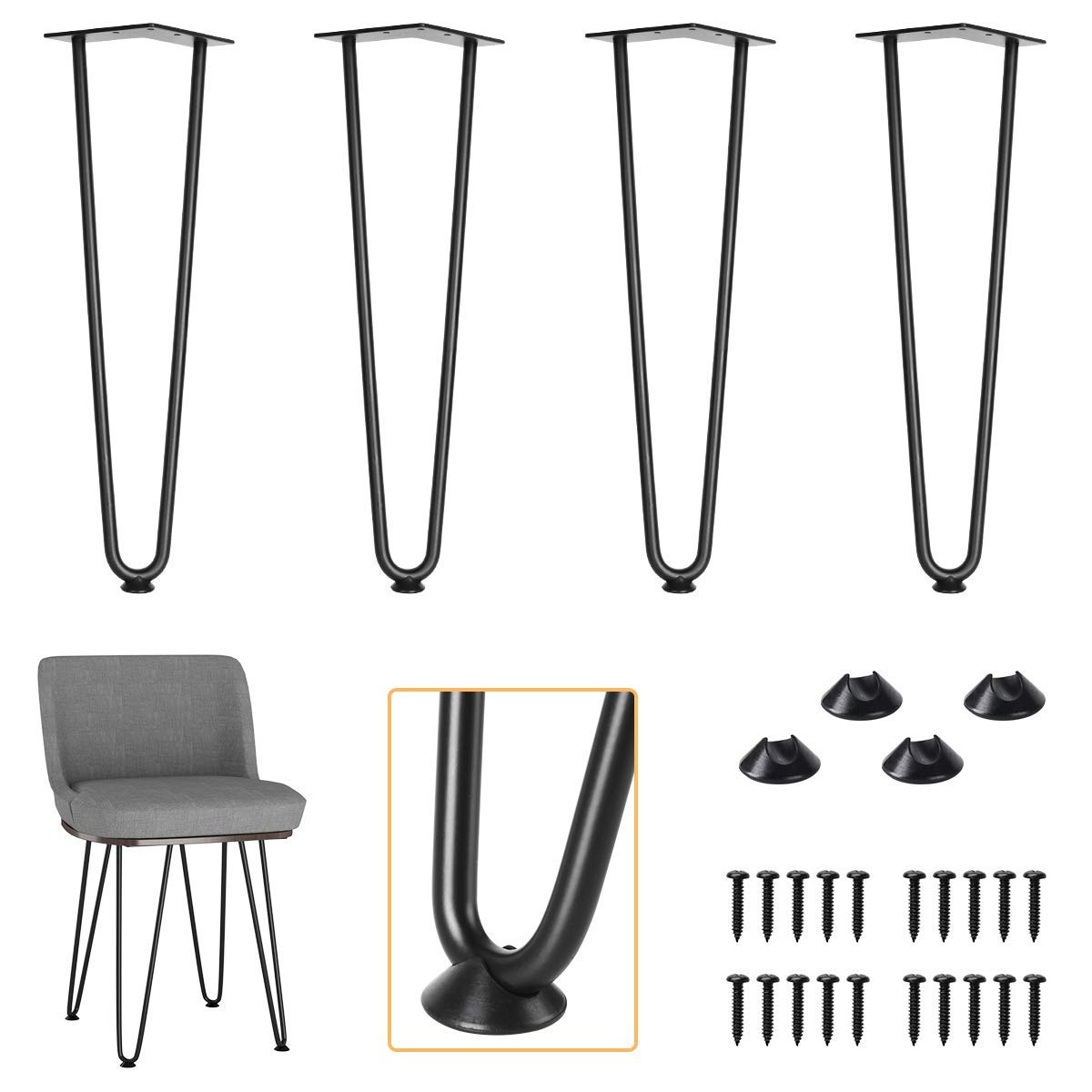 ELICIT 18" Black Metal Industrial Hairpin Legs, Set of 4 with 1/2" Heavy Duty Steel Rod, Fit DIY Furniture, Coffee Table, Night Stand and Bench (B07WV1FH9S) Amazon Price History, Amazon Price Tracker
