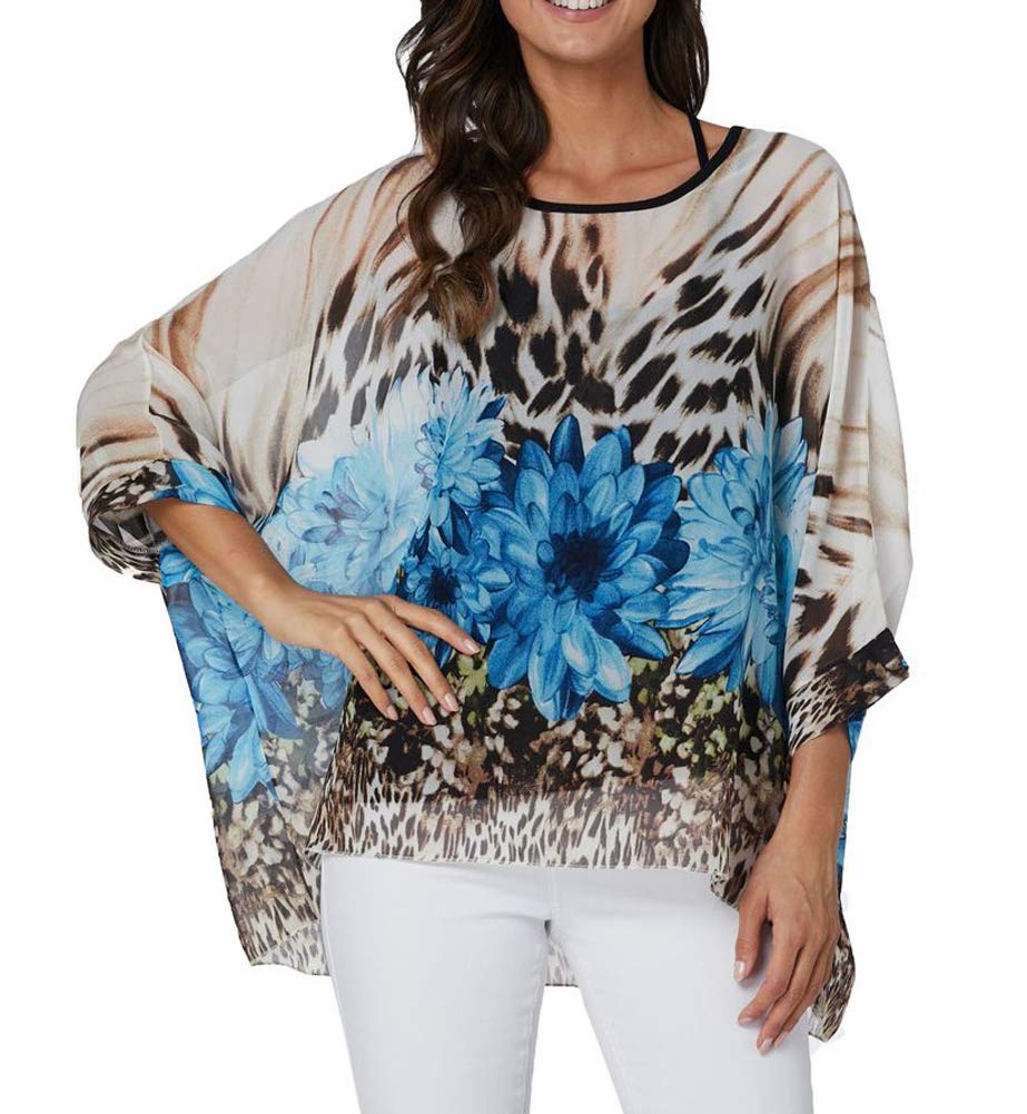 Women's Chiffon Caftan Poncho Tunic Top Cover up Batwing Blouse